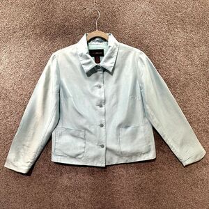 Harris/Wallace Blazer Blue 8P Silk Button Front Career Jacket Notch Lapel Office